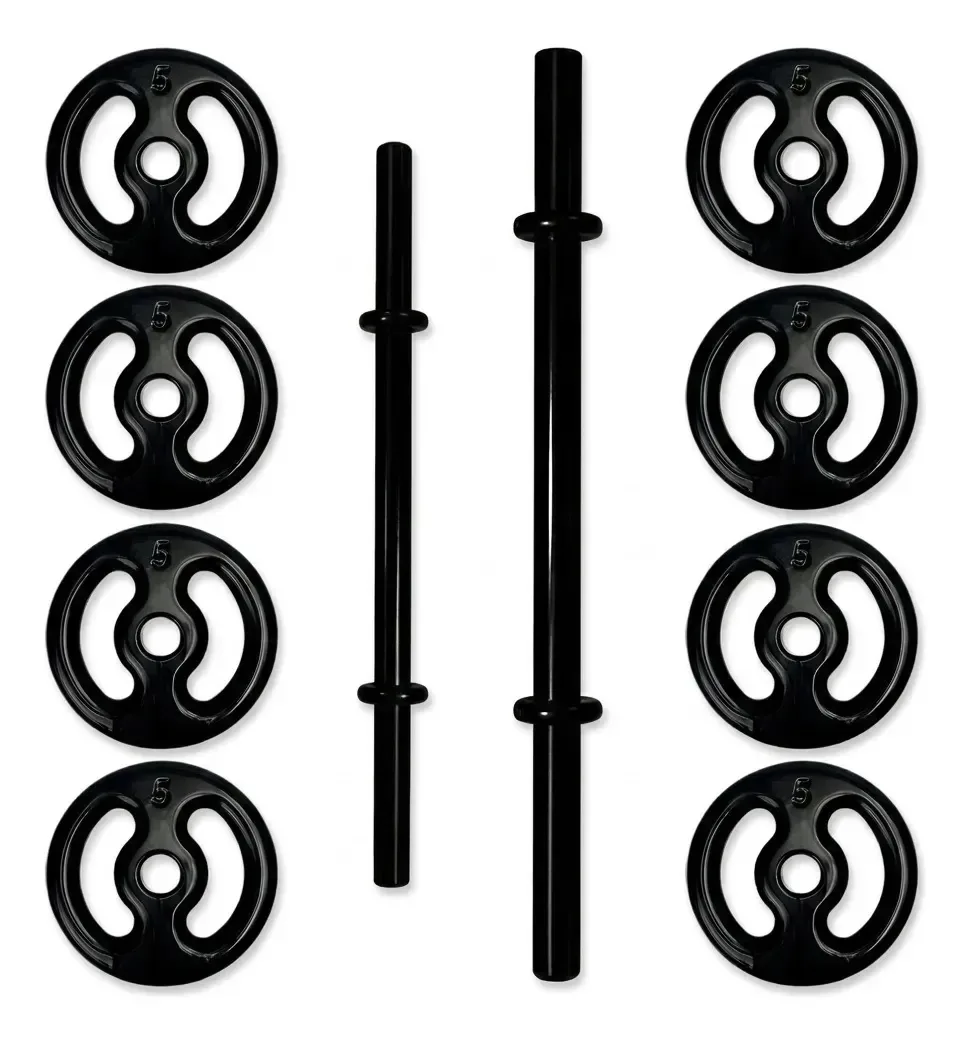 Kit Barras e Anilhas para Musculação 40 kg com 2 Barras de 45 cm e 8 Anilhas de 5 kg