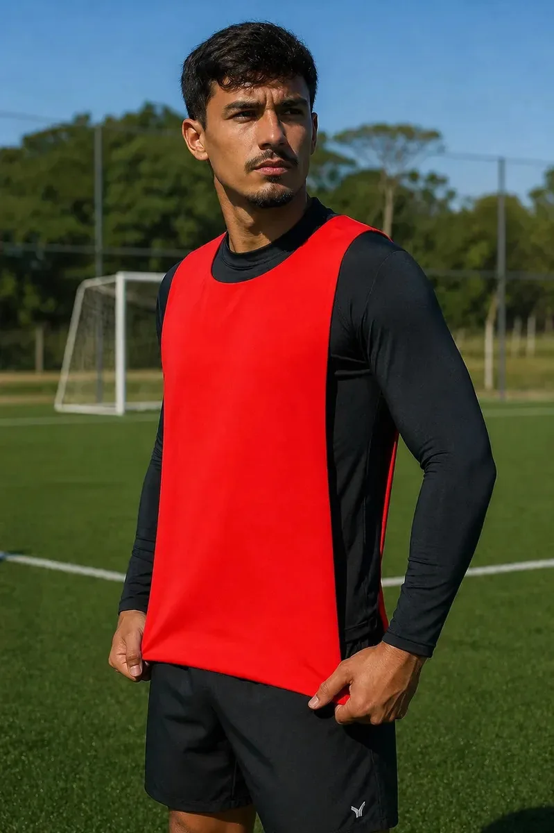 10 Coletes Adhafera Sports Dupla Face Futebol Adulto+ Cor Vermelho E Preto