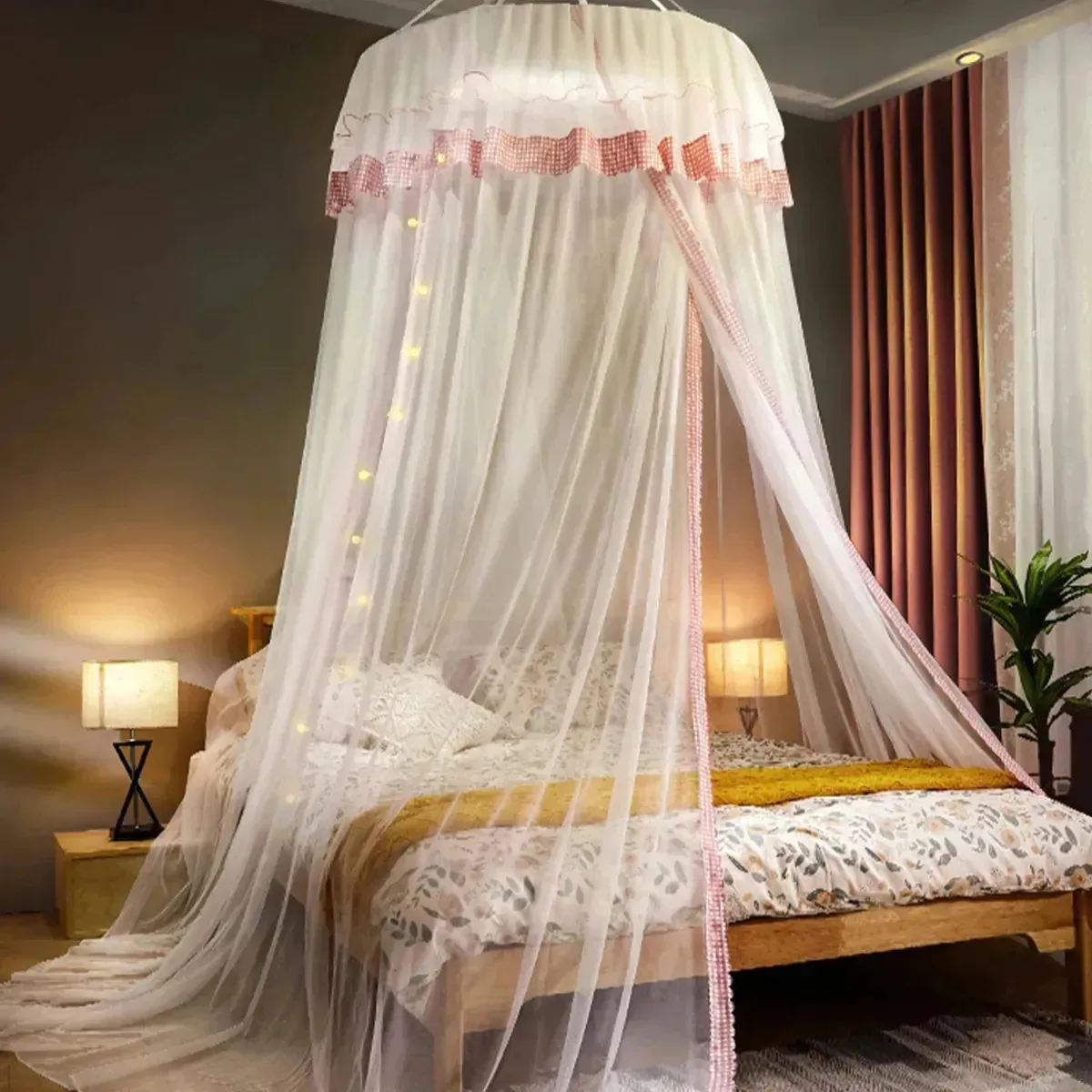Mosquiteiro Teto Para Cama Casal E Solteiro Renda Filó |ohté Cor Rosa