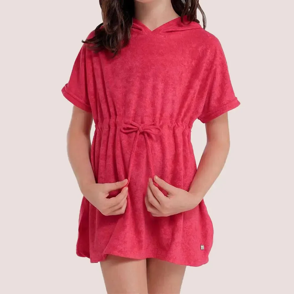 Saída De Praia Infantil Atoalhada Com Capuz Cor Pink Tamanho 6