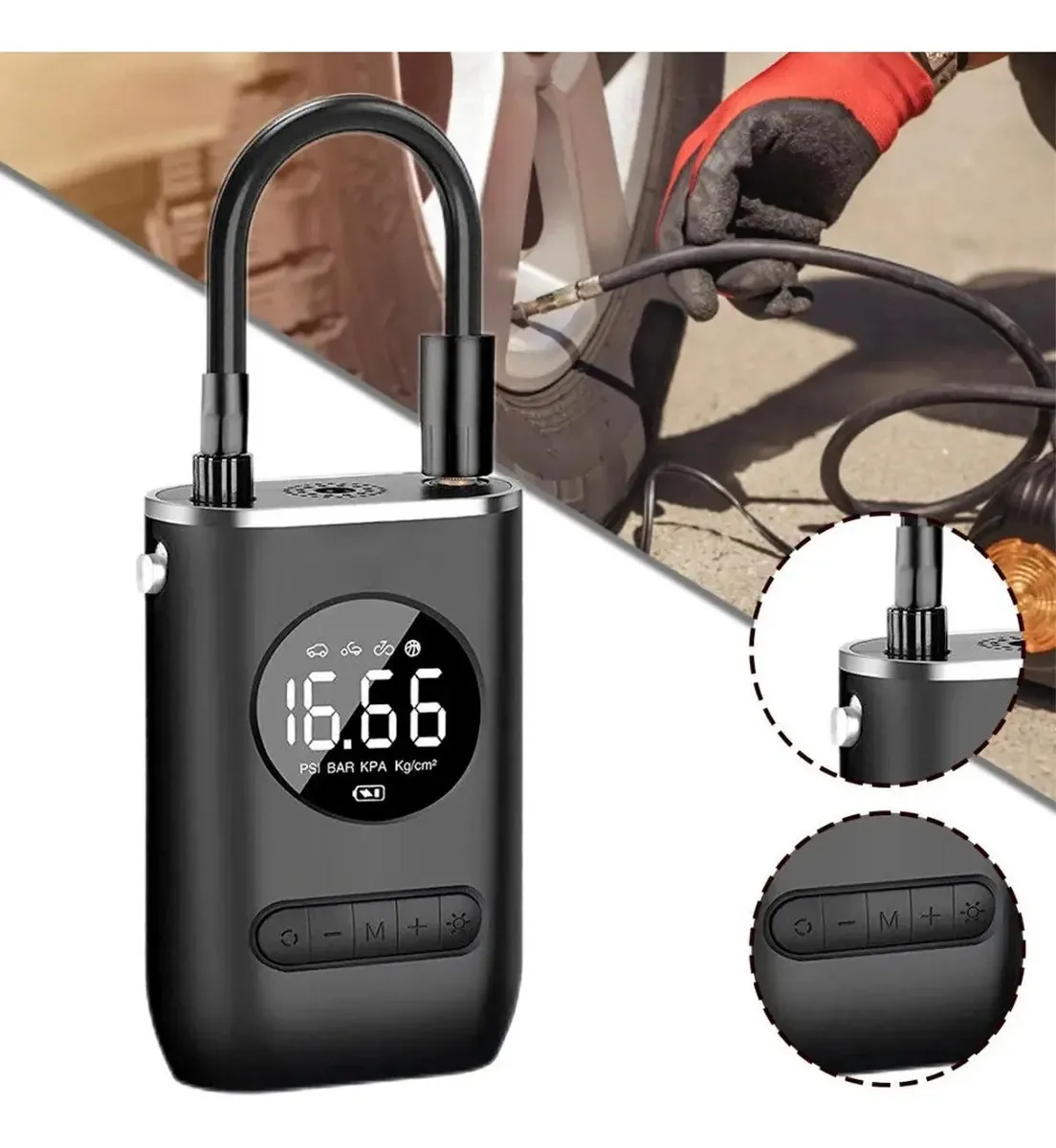 Calibrador De Pneus Digital Compressor Carro Moto Bike Mini