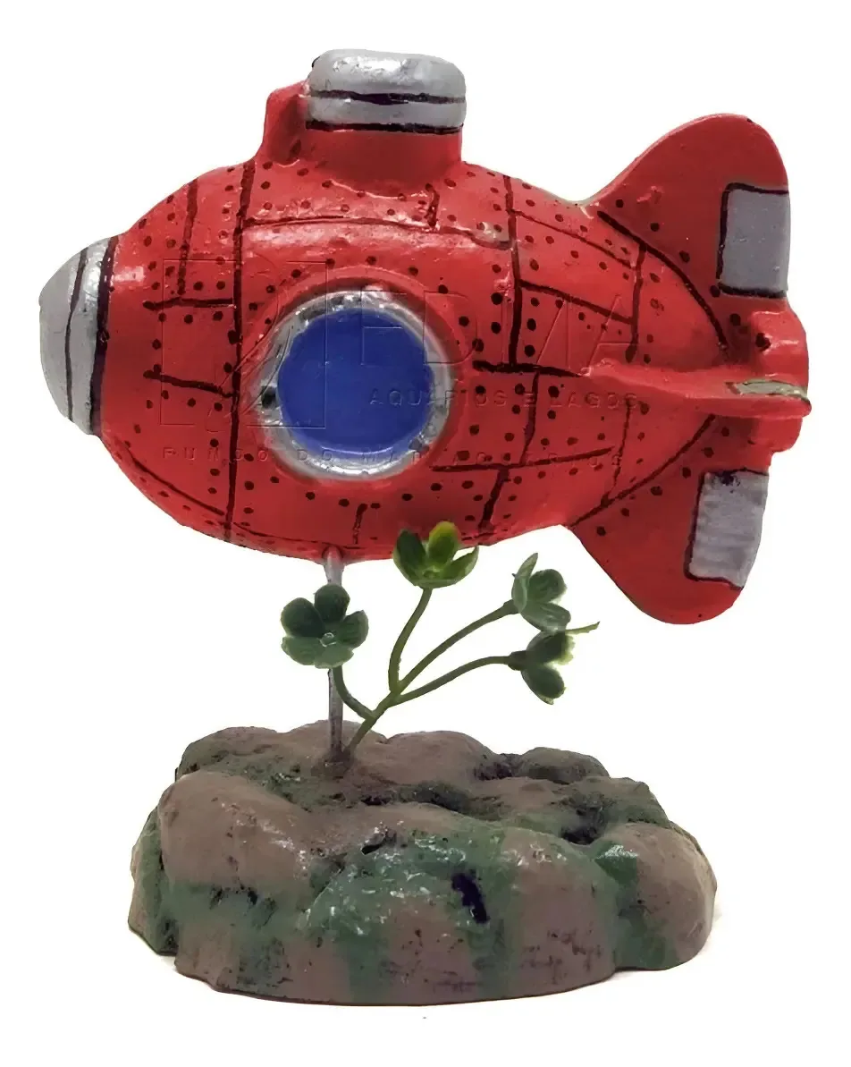 Enfeite De Resina Submarino Collors Aquários E Decoração Cor Vermelho