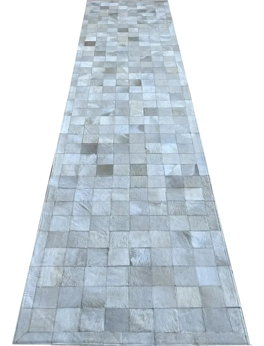 Tapete Couro Bovino Branco 0,90x3,75 Com Bordas Pç 10x10cm