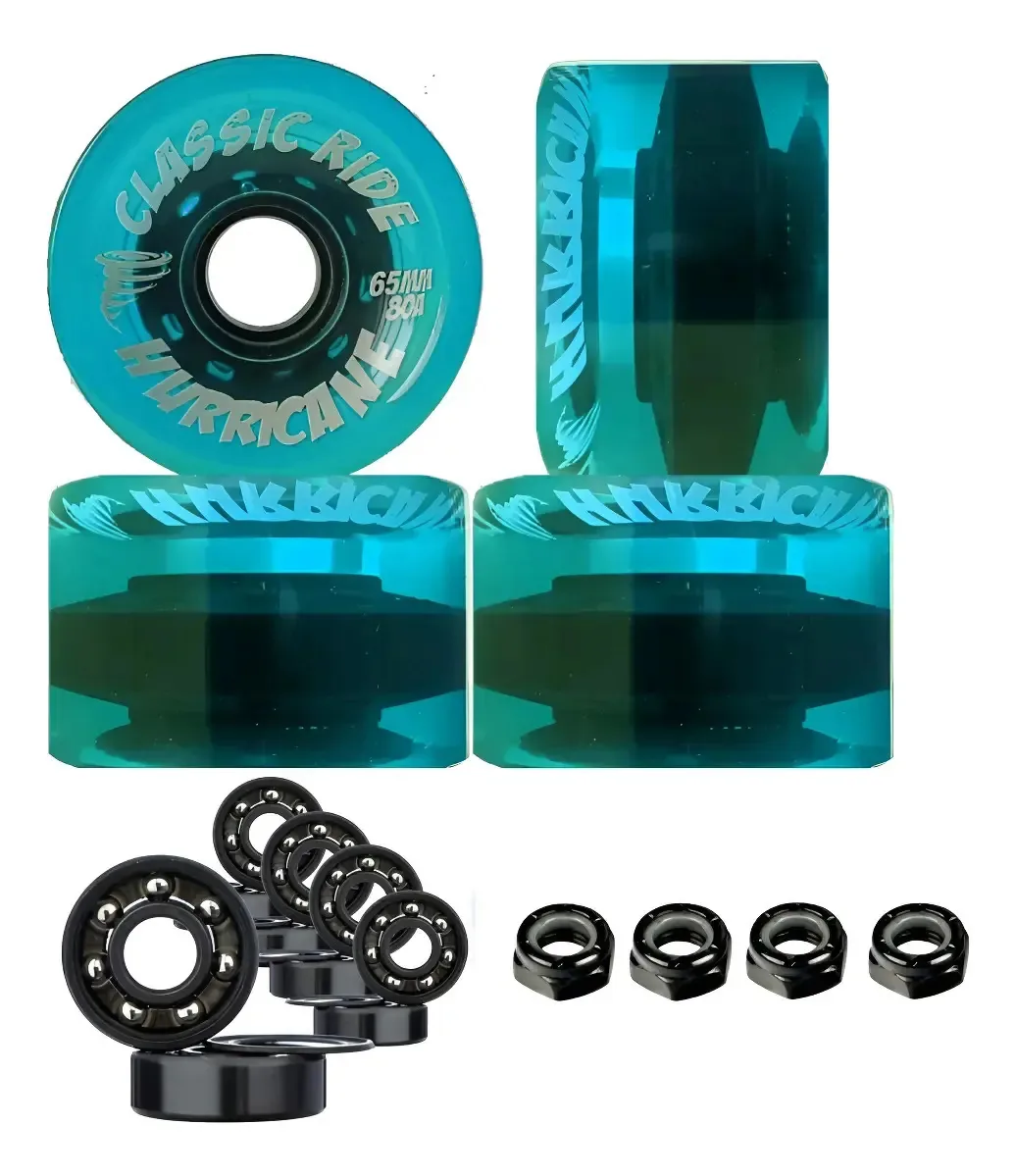 Roda Longboard Cruiser 65mm 80a Hurricane + Rol. Black Cor Azul