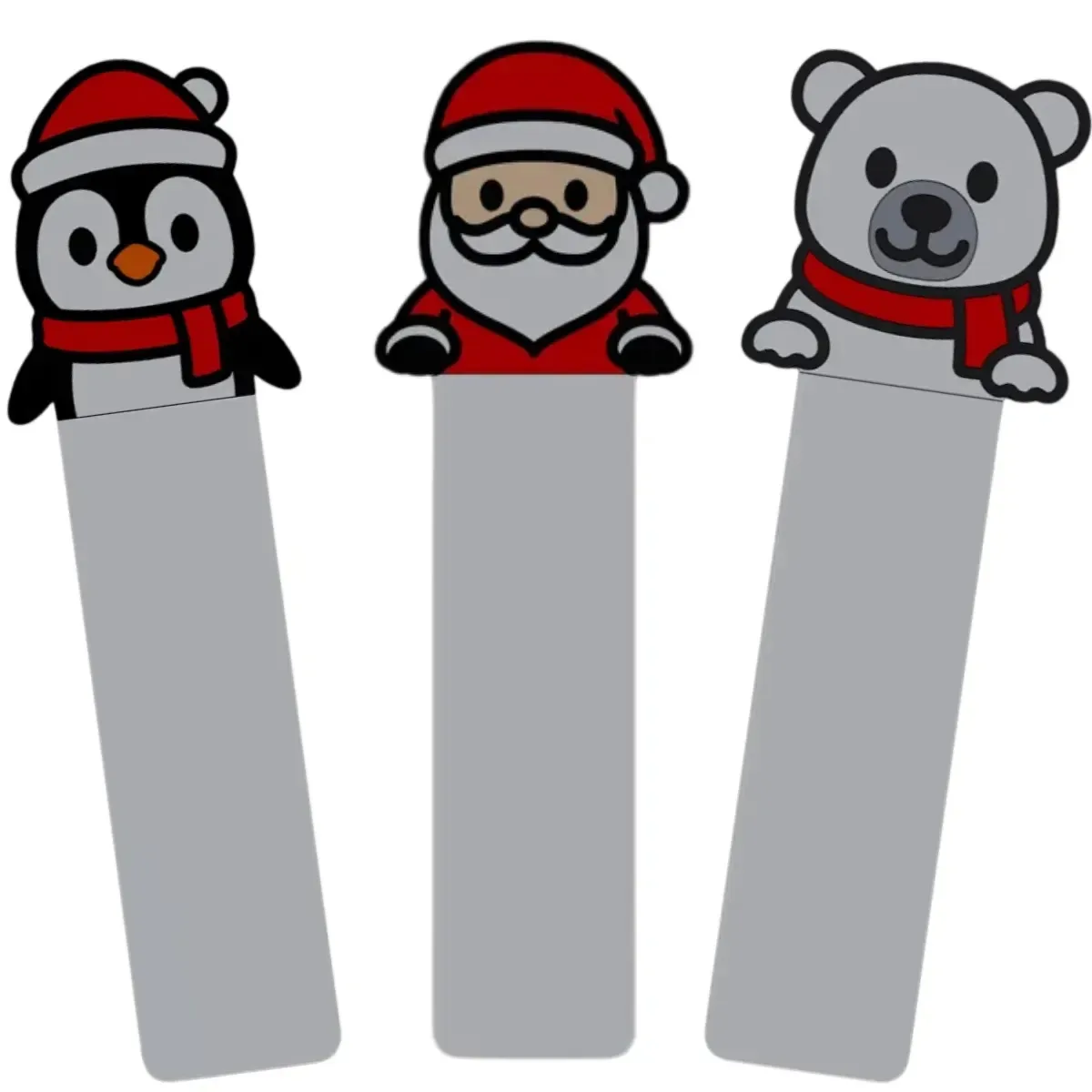 Kit 3 Marcadores De Livro De Inverno Urso Pinguim Papai Noel