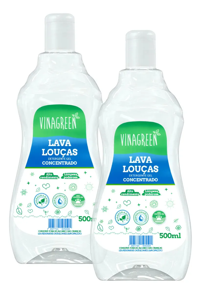2 Lava Louças Concentrado Hipoalergênico 500ml Copos Pratos