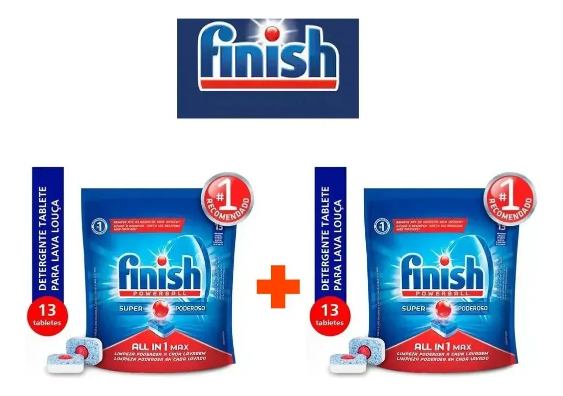 Kit 2 Finish Detergente Lava Louças Powerball All In 1 Max