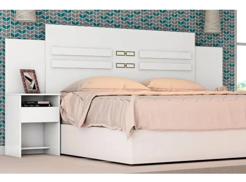 Painel Cama Box Madeirado Casal Triunfo C/ 2 Mesas E 2 Gavet Branco