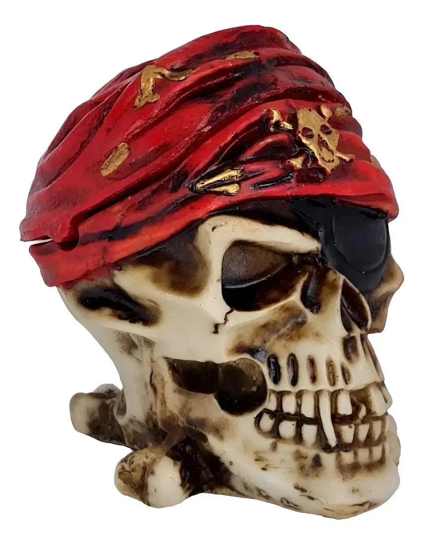 Crânio Caveira Pirata Cinzeiro Estatua Resina Vermelho