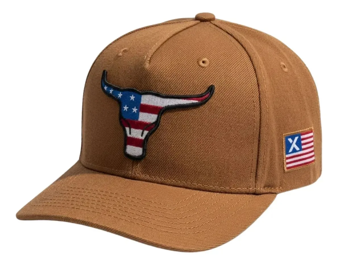 Boné Country Agro Texas Route Aba Curvada Bandeira Ajustável Caramelo Un Cowboy