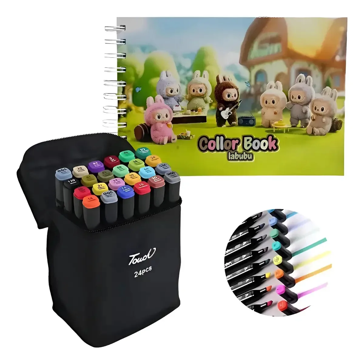Kit Labubu Colorir 50 Páginas + Estojo Canetas Coloridas