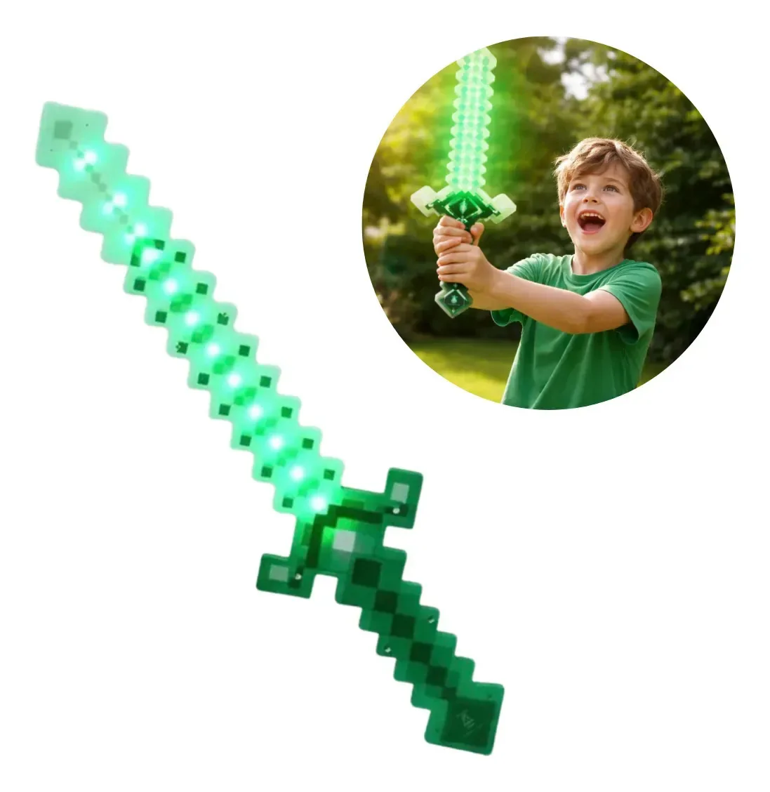 Espada Minecraft C/ Luz E Som Brinquedo Jogo Video Game Verde