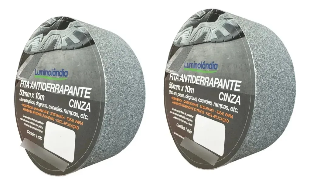 2 Fitas Antiderrapante Cinza Piso Lixa 50mm 10m Luminolândia Cinza
