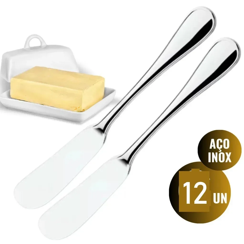 Kit Com 12 Espátulas de Aço Inox Para Manteiga Geleia E Patê Em Aço Inox Antiferrugem Com Brilho Premium 15 Cm Profissional Ultra Resistente
