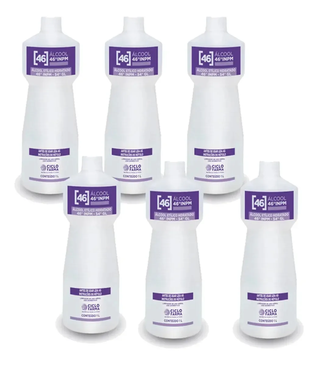 Kit 6 Álcool Líquido 46% 1 Litro Ciclofarma