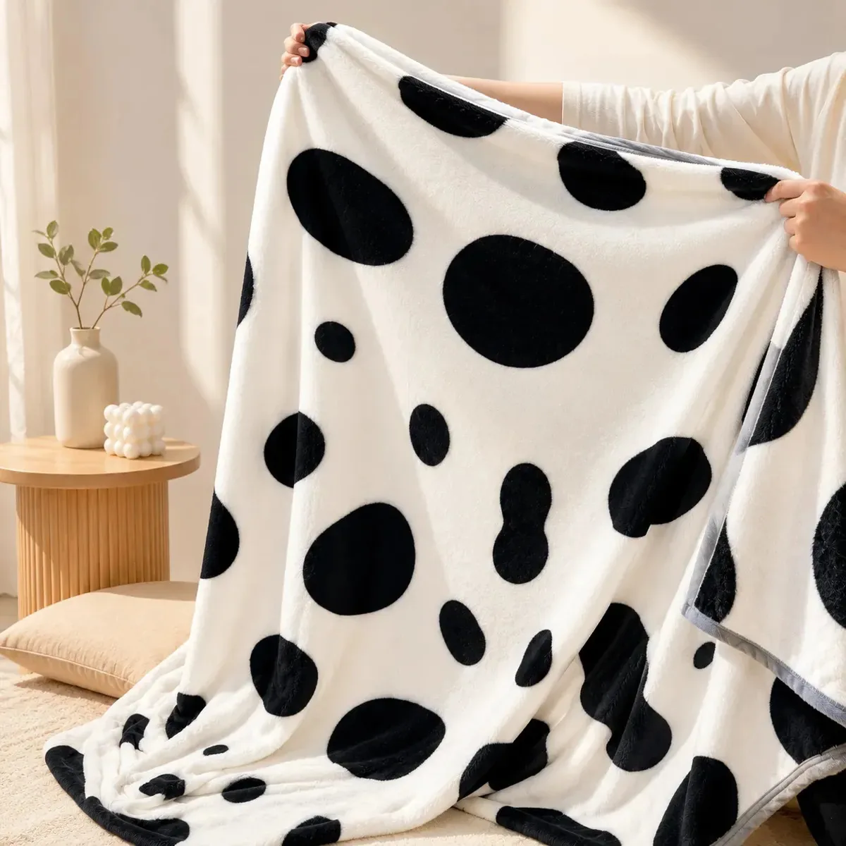 Cobertor Fino Casal Conforto Manta Impressão 2.0*2.3m Ohté Geométrico 820 G Manchas Pretas E Brancas
