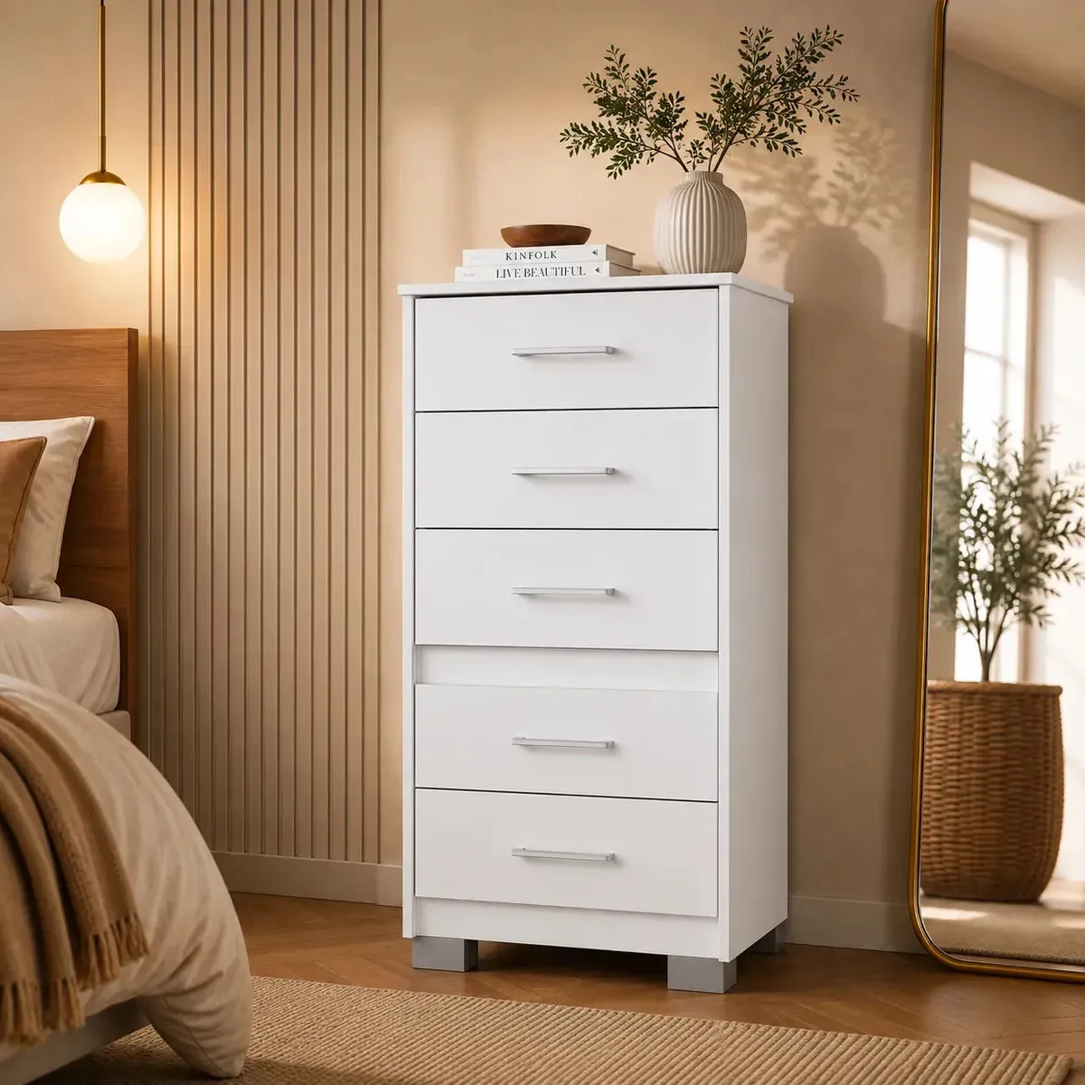 Cômoda Branca Primacy 5 Gavetas Moderna Bonita Organização para Quarto Escritório