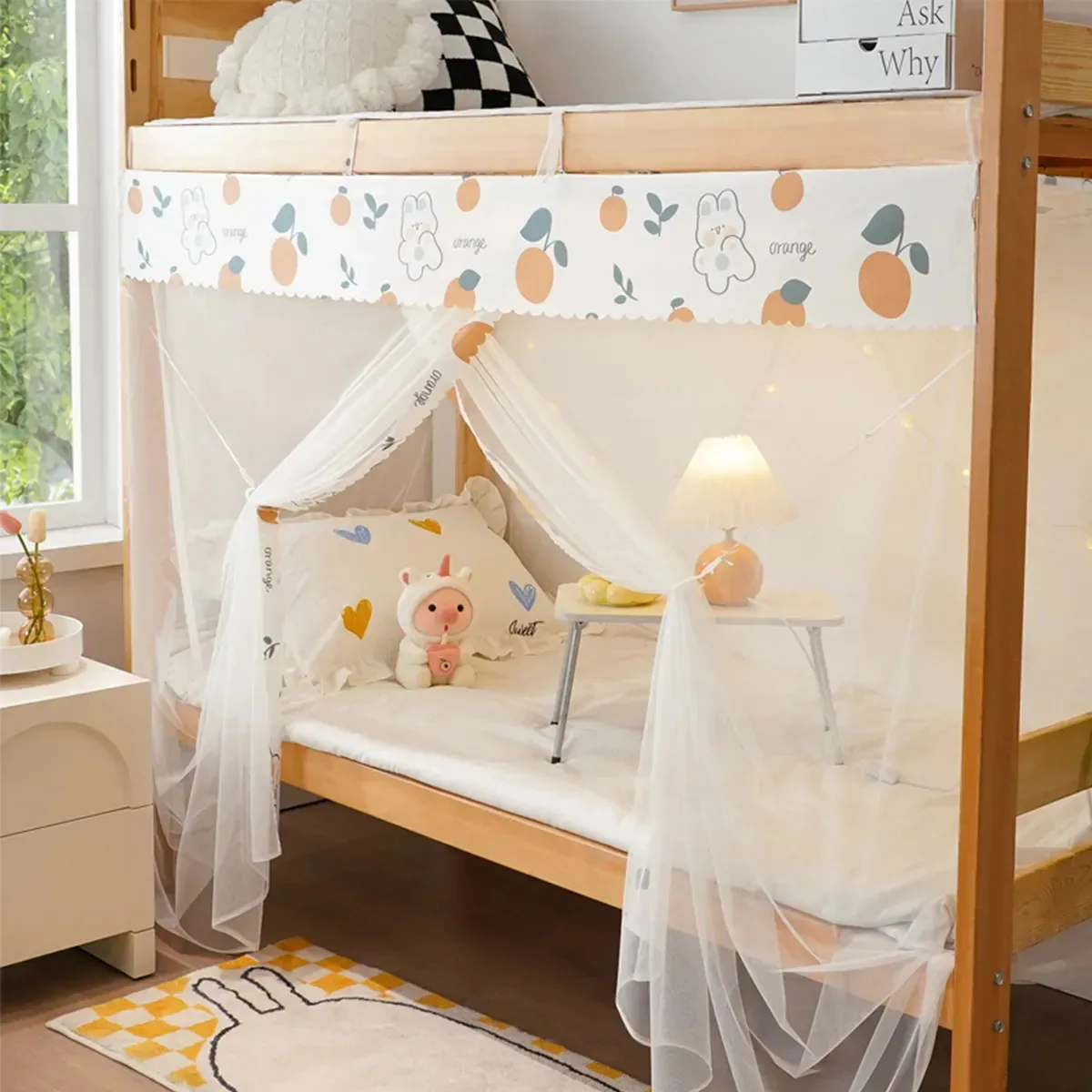 Mosquiteiro Teto Cama Solteiro Mosquito Net Com Tiras |ohté Cor Coelho Laranja Sem Armação Com Tampa à prova de poeira