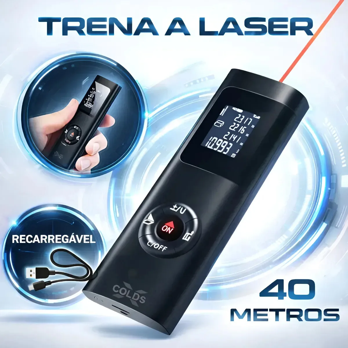 Trena Laser 40 Metros Recarregável Digital Compacta Medidor De Distância Xcolds