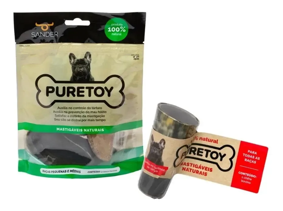 Mordedor para Cães Puretoy: Kit com Cascos e Chifre Bovino Natural para Higiene Bucal