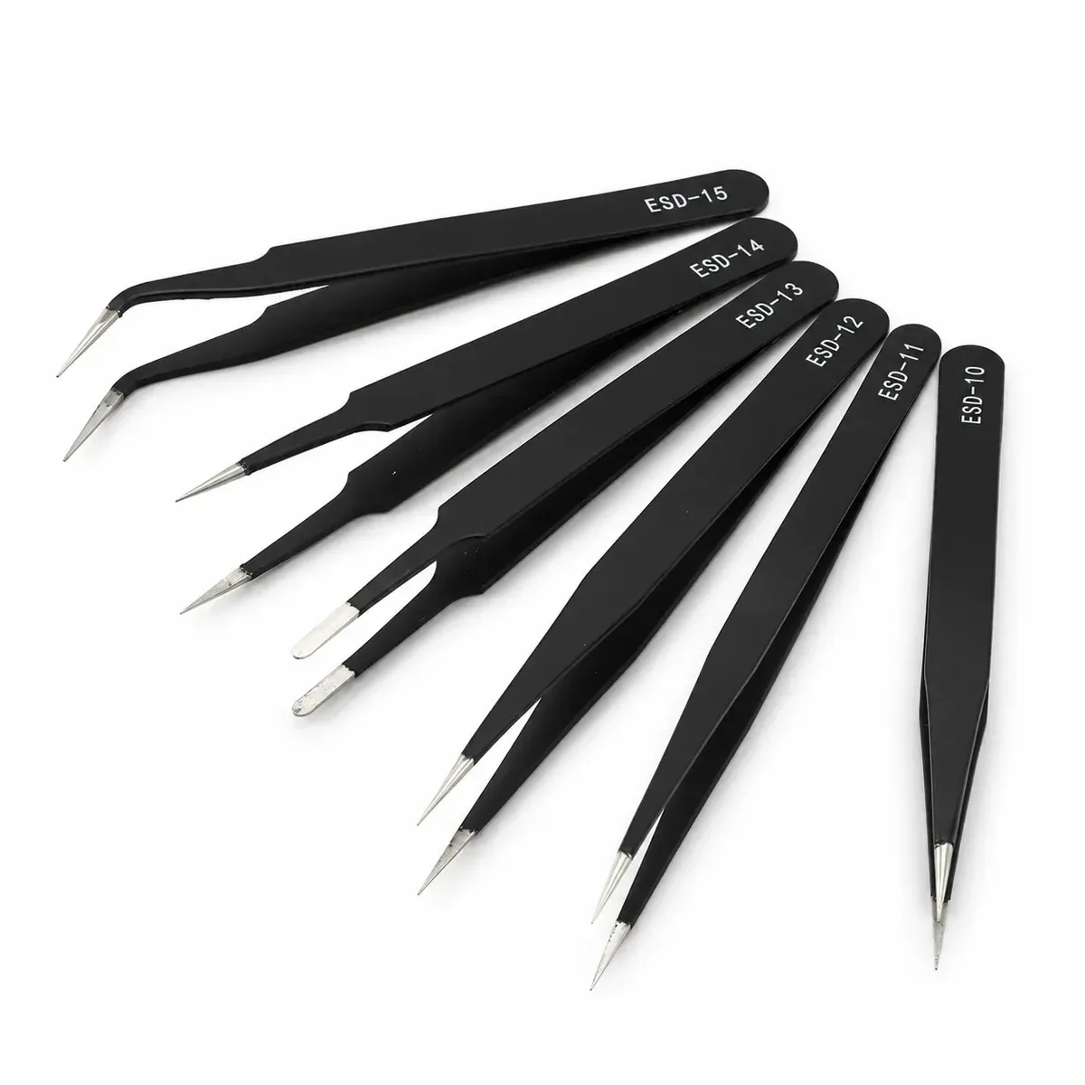 Kit 6 Pinças Antiestáticas de Precisão com Estojo para Eletrônica