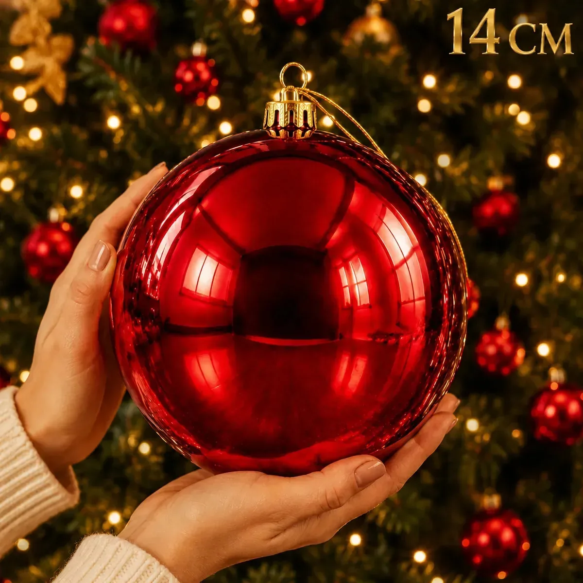 Bola De Natal Grande Bolinha 14cm Gigante Para Arvore Casa Luxo Sambalelê Artigos Para Festas E Descartáveis Cor Vermelha