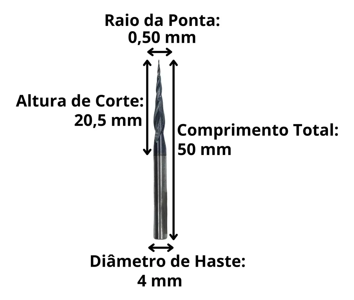 Fresa Cônica Ball Nose 3d Cnc Router D4mm R0.50mm