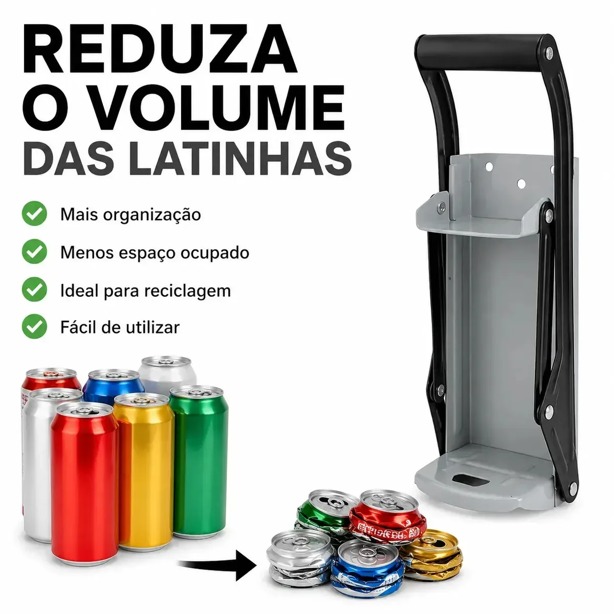 Amassador De Latas Manual De Parede Em Aço Com Abridor De Garrafas Integrado Compactador Prensador De Latinhas Cerveja Refrigerante Reciclagem Área Gourmet Churrasqueira Até 475ml Mia Utilidades