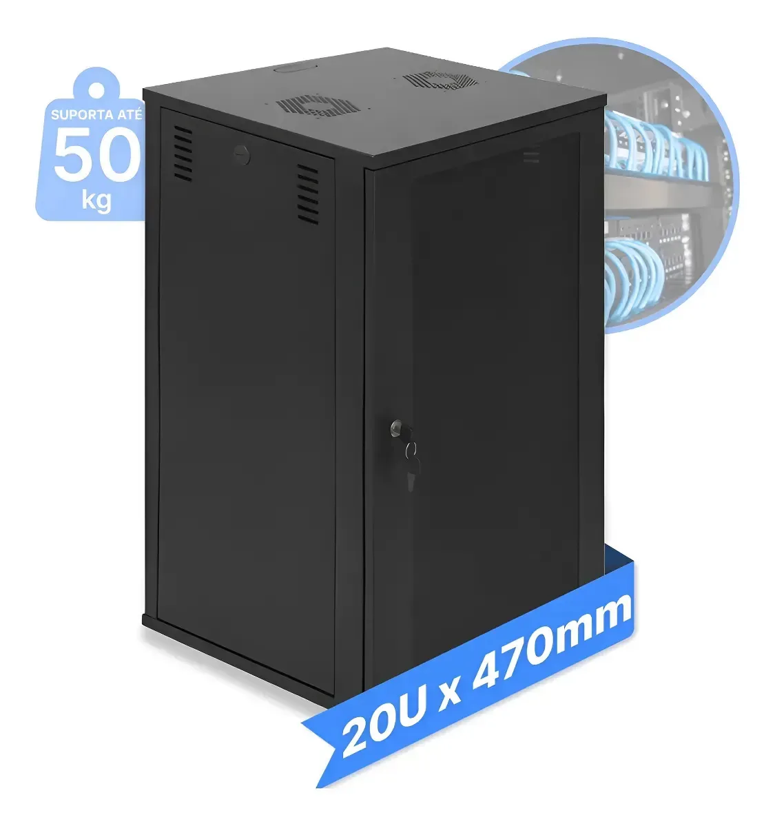 Mini Rack / Parede 19'' 20u X 370mm Desmontável Preto