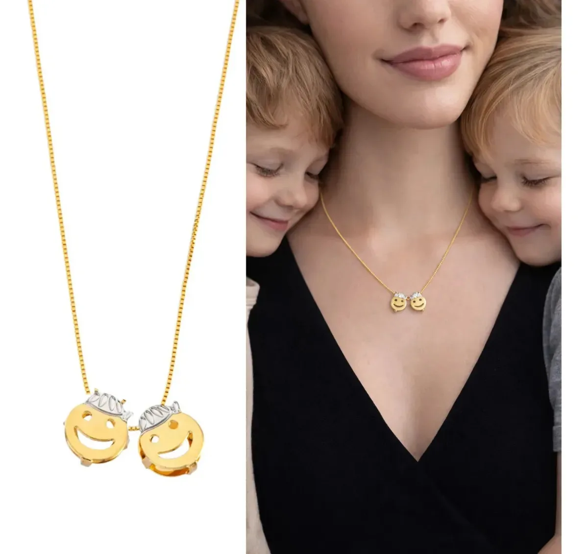 Colar De Filhos Com 2 Pingentes Menino Menina Banhando Ouro