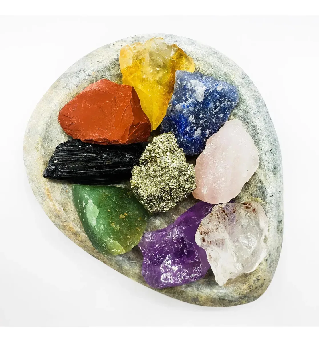 Kit 7 Cura Interior Chakras 9 Pedras Brutas Base Pedra Sabão