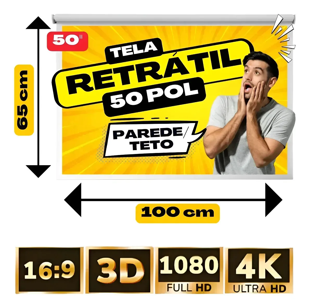 Tela De Projeção Retrátil Reflexiva Portátil Para Projetor Datashow E Retroprojetor
