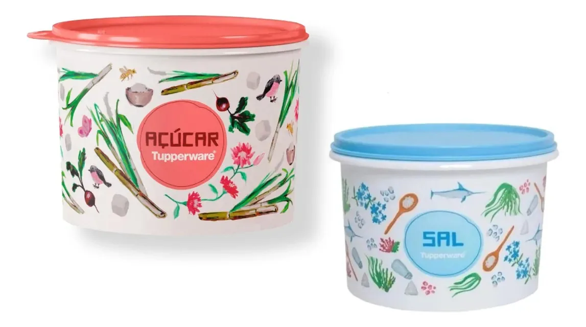Tupperware Potes Alimentos Sal Açúcar Cor Floral