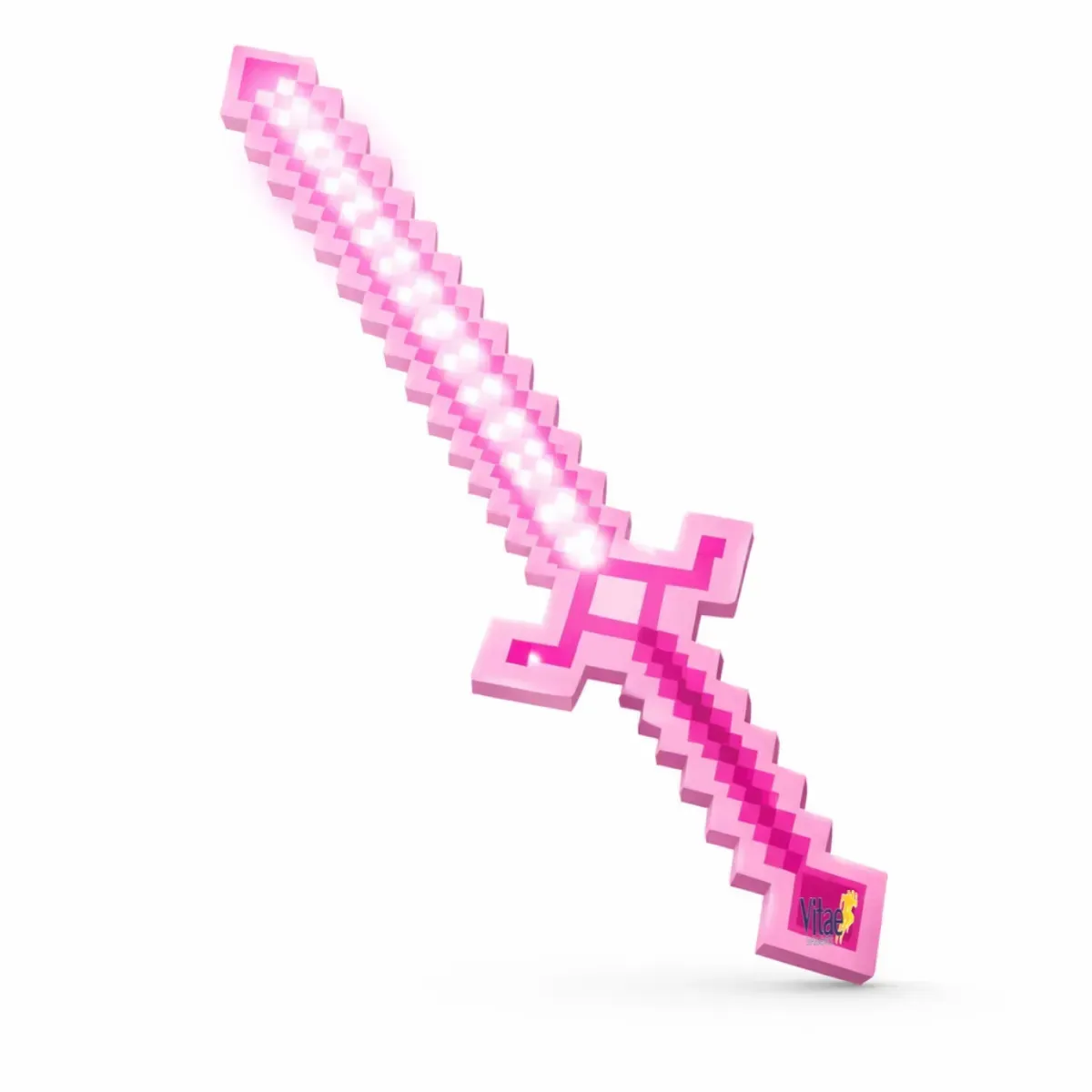 Espada Led Rosa Minecraft Infantil Com Luz E Som Brinquedo Pixel Vitae S