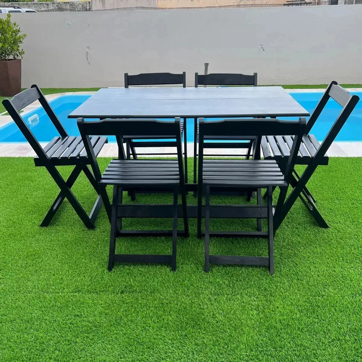 Mesa Com 6 Cadeiras Dobráveis 120x70 Jogo De Mesa Bar - Kit
