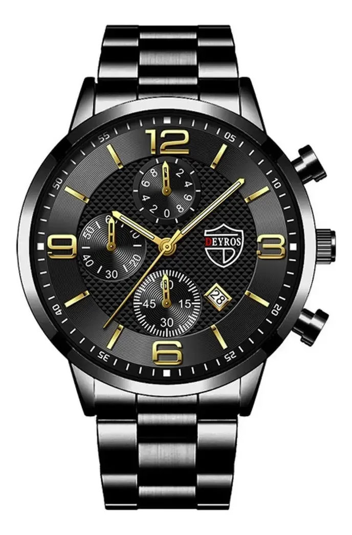 Relógio Masculino Deyros Pulso Quartzo Preto Aço