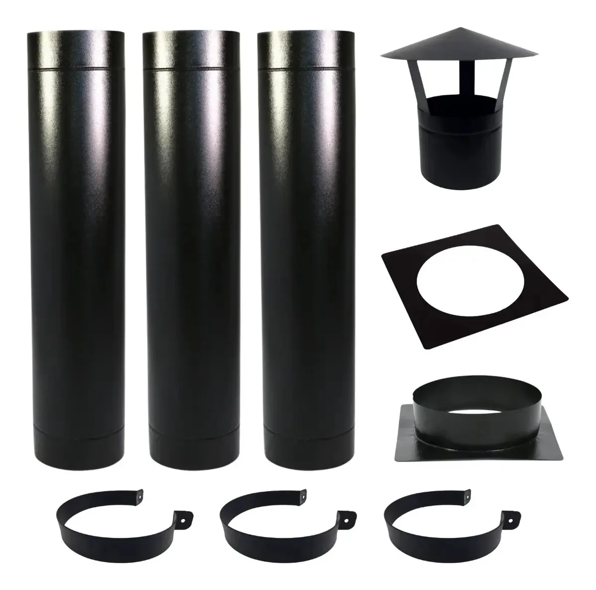 Kit Chaminé 9 Preto 3 Dutos + Chapéu + Acab. Forro + Adapt