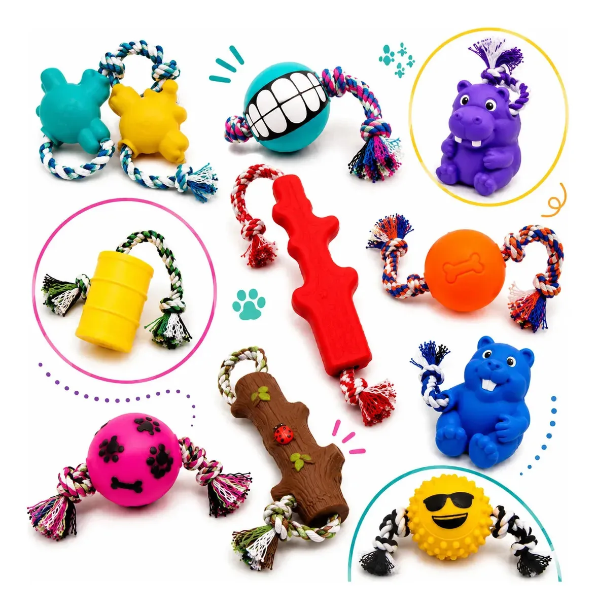 Kit 03 Brinquedos Pet Mordedor Com Corda Sortidos Para Cães