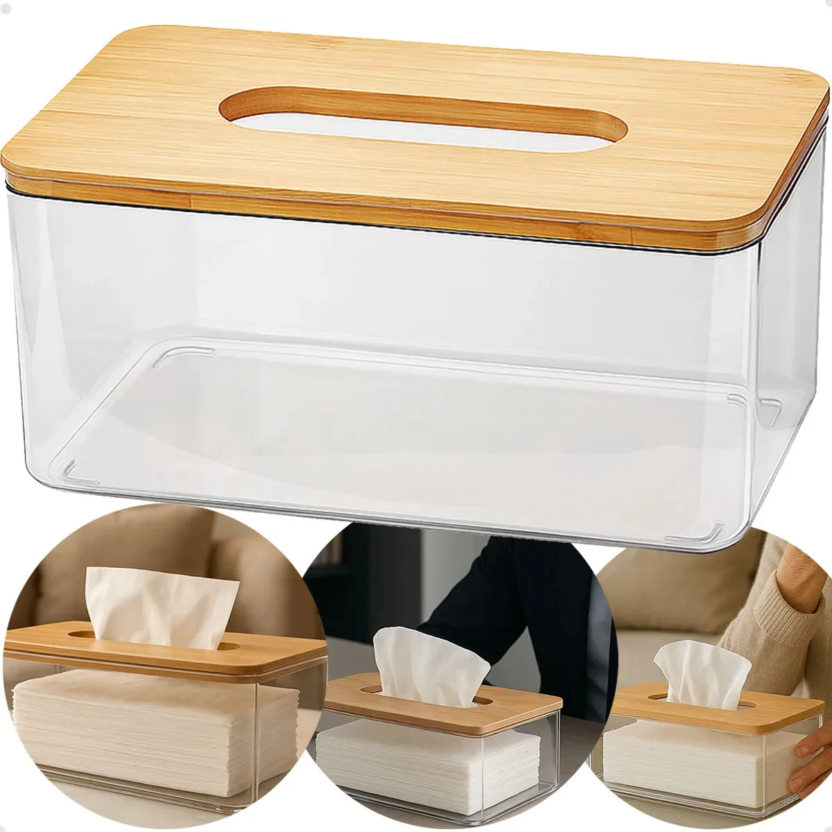 Caixa Porta Lenços Bambu De Papel Branco Interfolha Cor Transparente - Caixa Porta Lenços Acrílico Moderno Papel Retangular