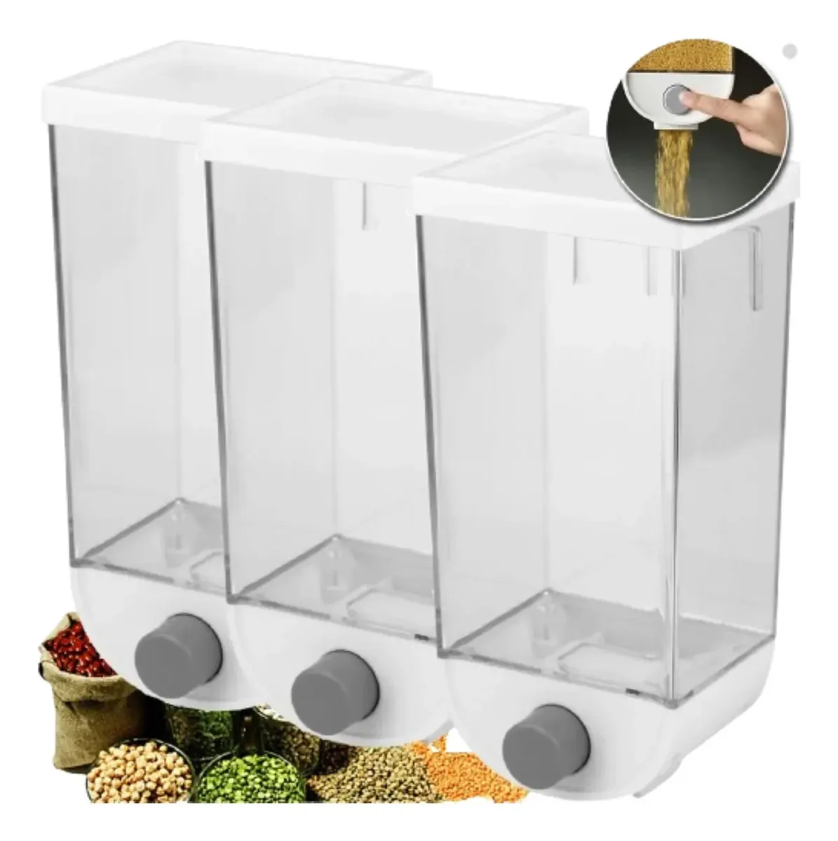 Dispenser para cereais Lcrshop Kit 3 Dispenser 1500ml Parede X 3 unidades branco
