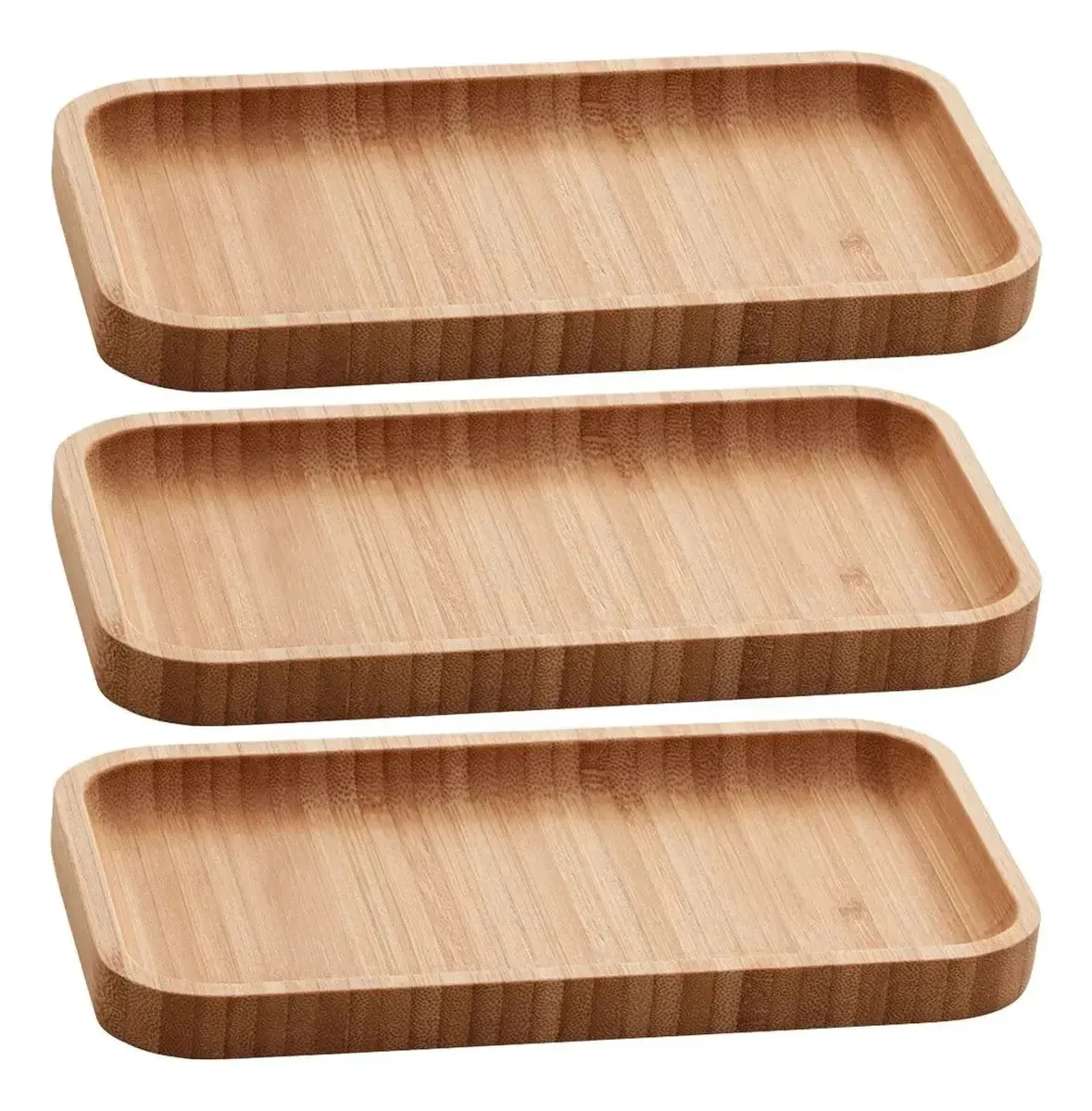Kit 3 Bandejas De Bambu Retangular Para Cozinha 20x10cm Hire Marrom