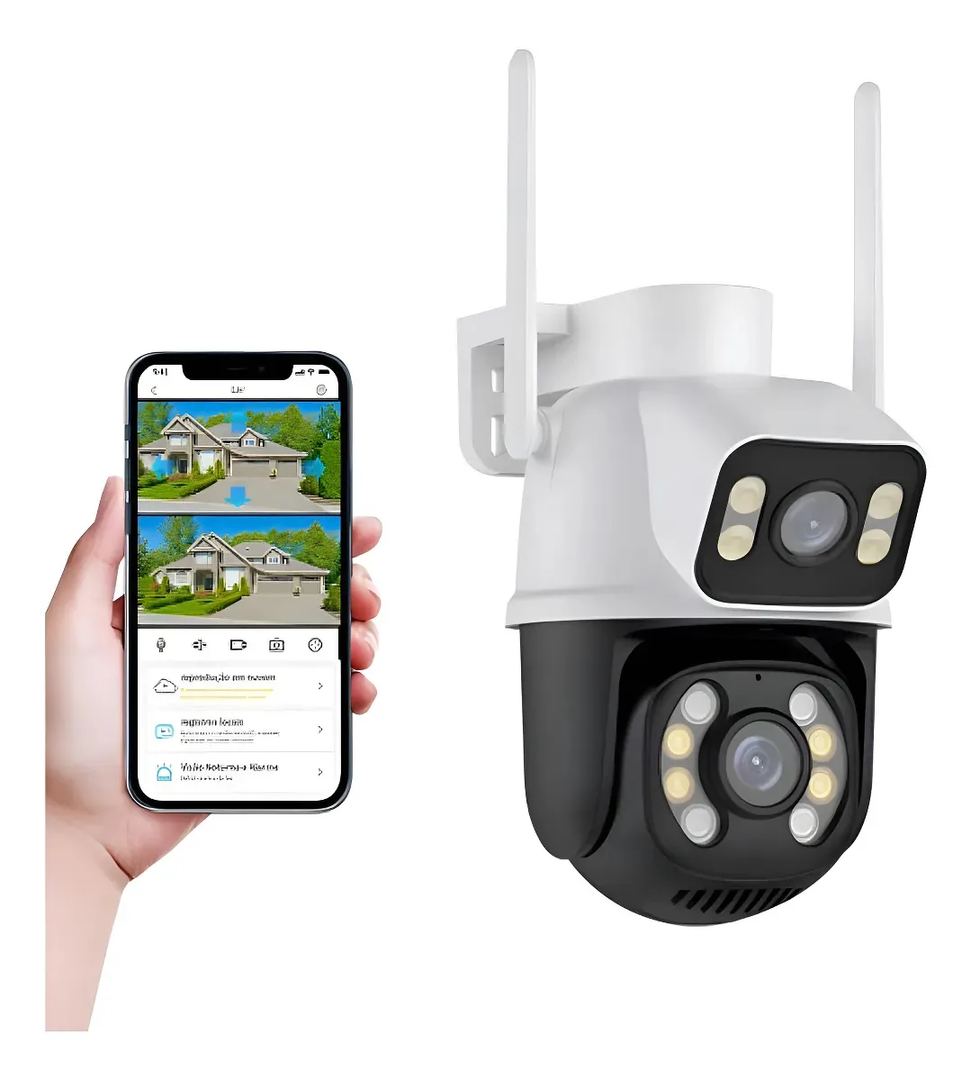 Câmera Segurança Wifi 4k 6mp Lente Dupla Zoom Sem Fio Branco