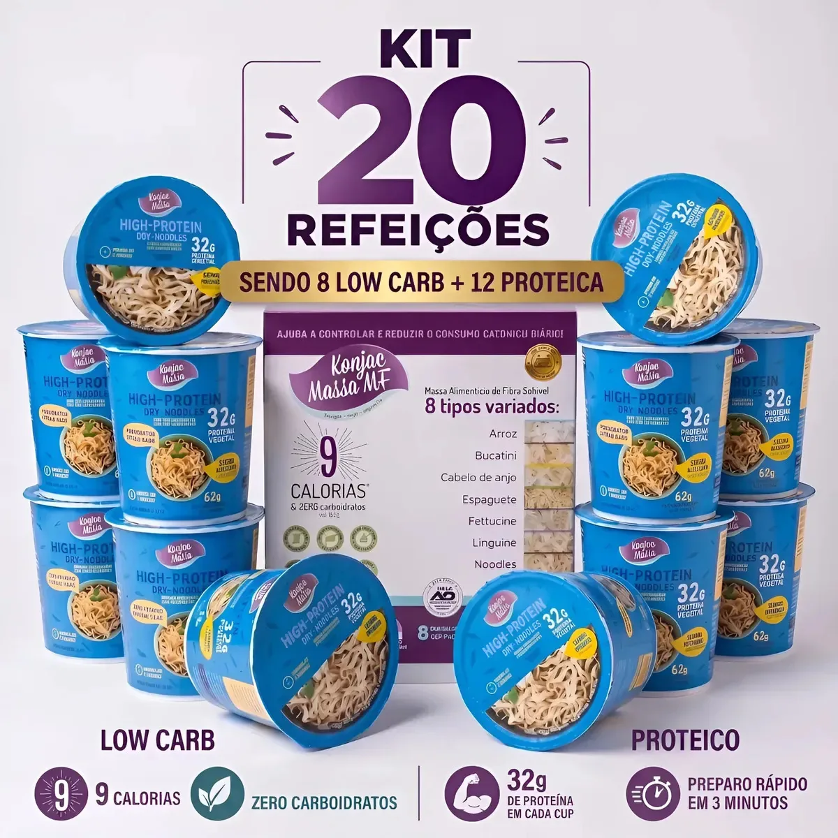 Kit Macarrão Instantâneo 12 Cups Frango + 1 Box Mix Konjac