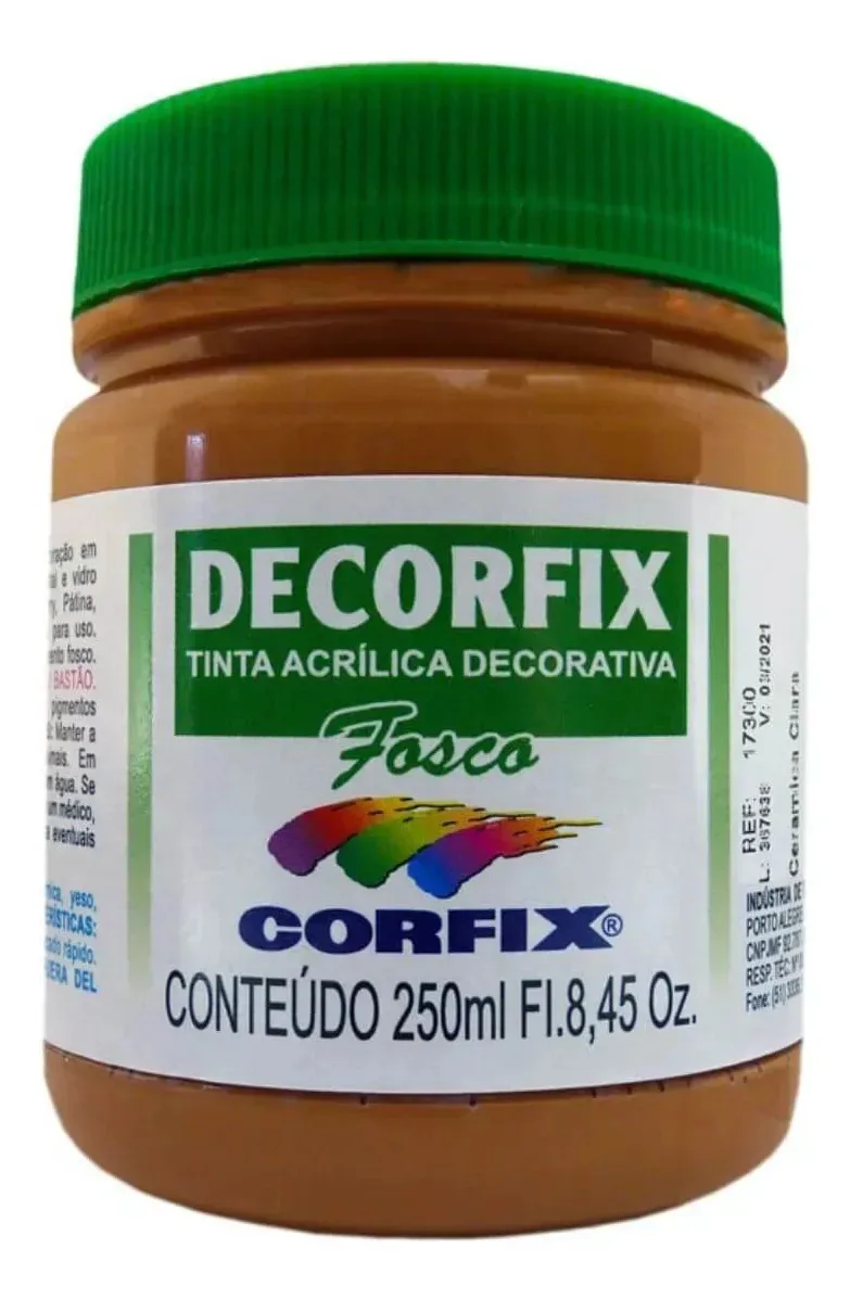 Tinta Acrílica Fosca Corfix 250ml Para Arte E Artesanato Cerâmica Clara