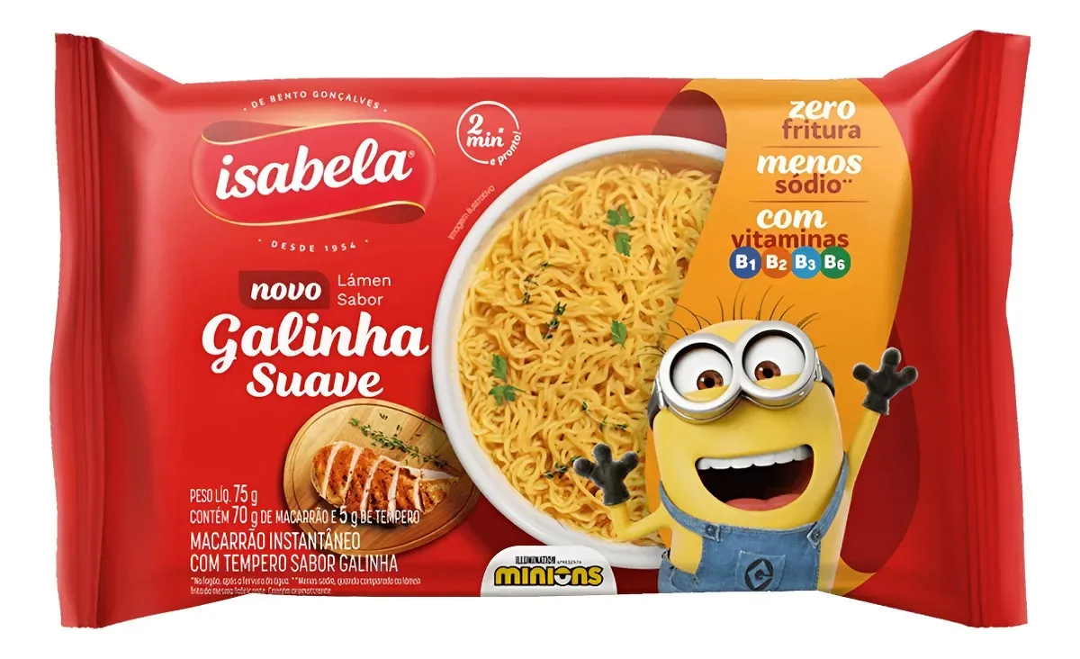 Macarrão Instantâneo Lámen Carne Suave Minions Isabela Pacote 75g