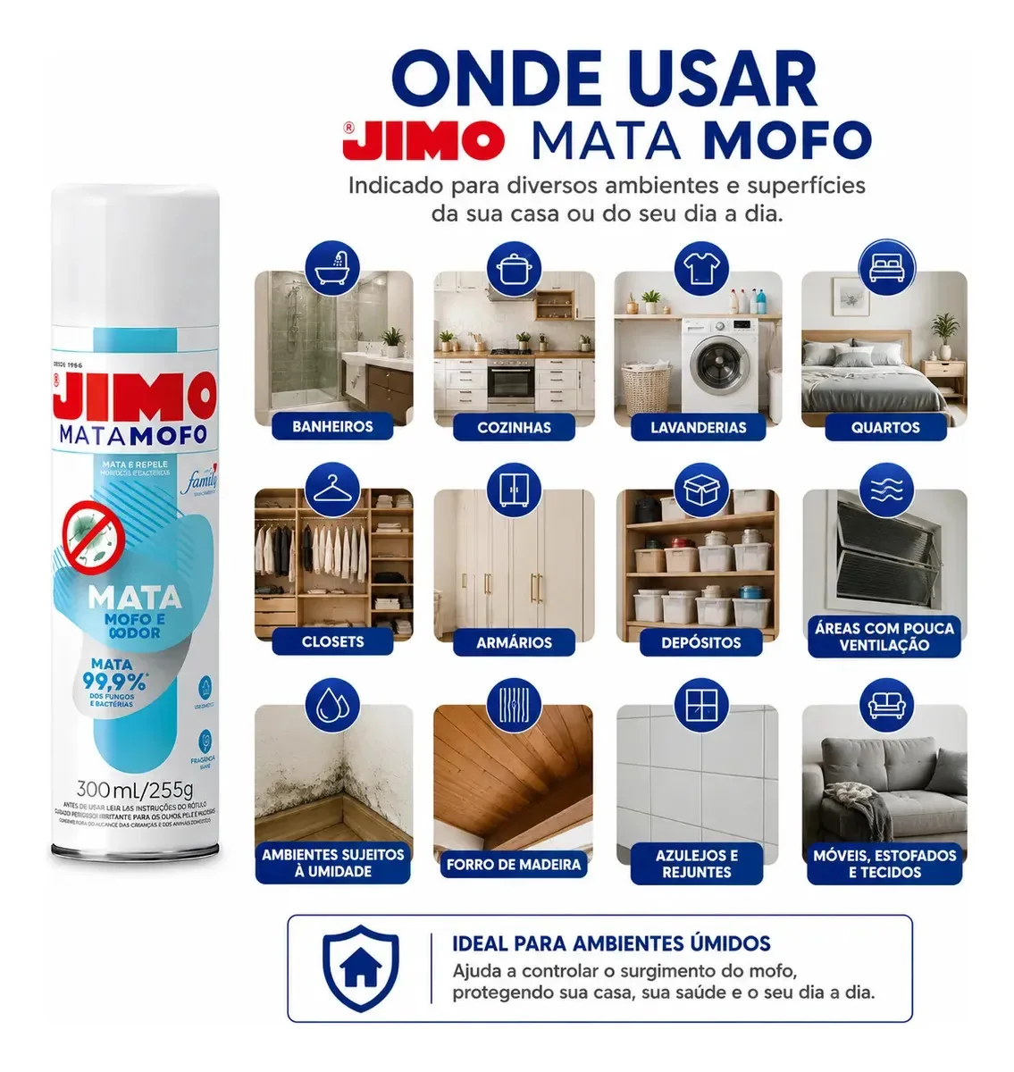 Jimo Tira Mofo Bolor Aerossol 300ml Tijolo Madeira Móveis