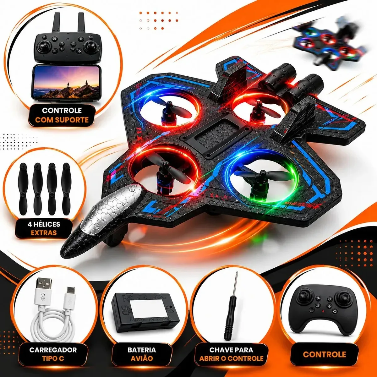 Drone Design Avião Crianças Iniciantes Avião Rc Com Luz Negra Combat Aircraft Controle Remoto 2.4ghz 4 Motores