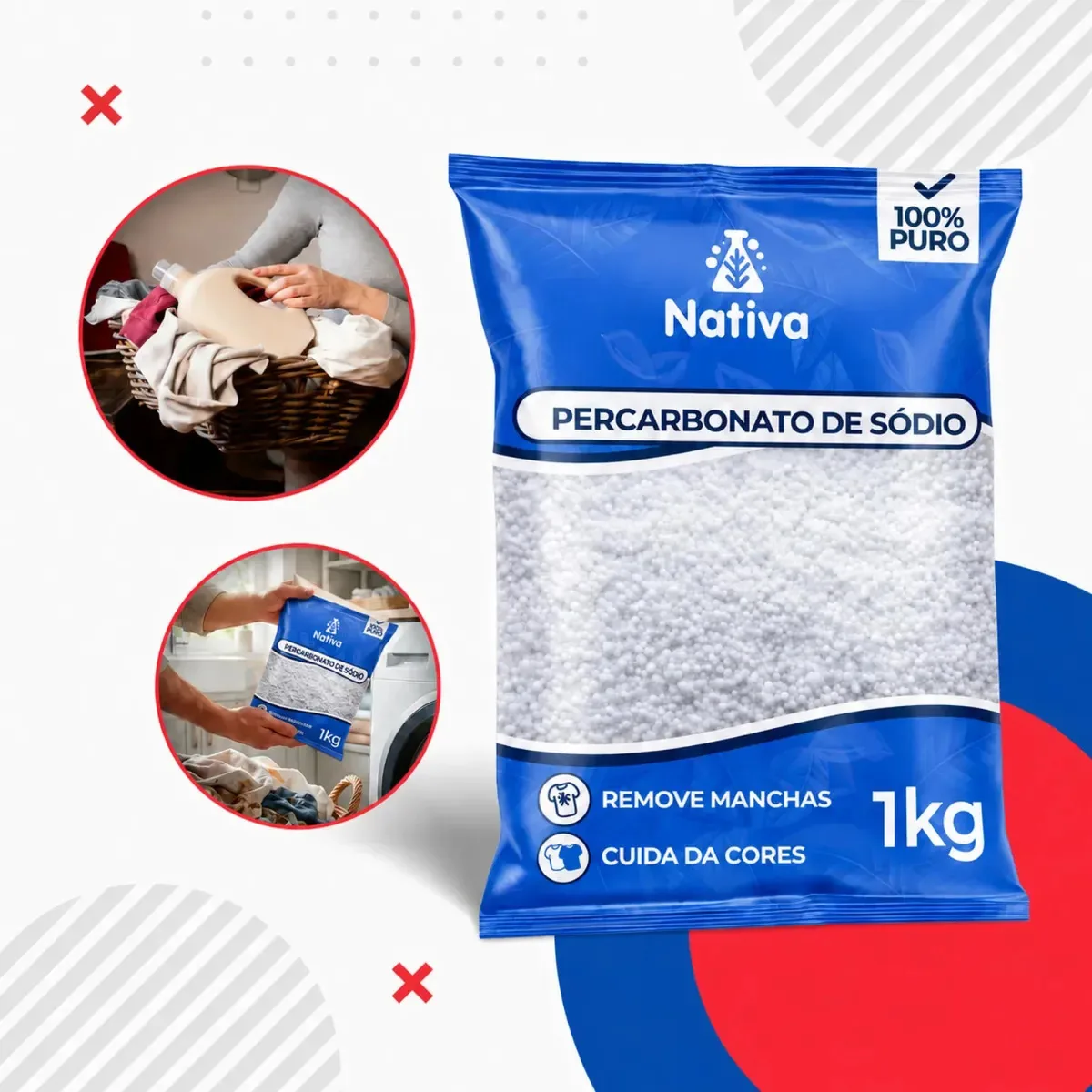 1 Kg Percarbonato De Sódio Alvejante Tira Manchas Roupas Brancas e Coloridas Clareador Pó Sem Cloro Desinfeta Limpeza Profunda - Montones