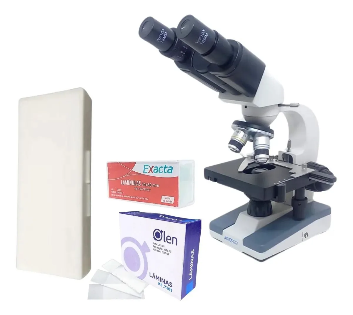 Microscópio Biológico Bino 1600x C/ Acessórios E Branco