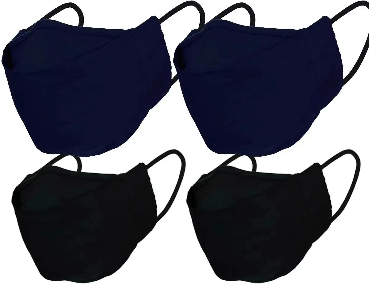 04 Mascaras De Proteção De Tricoline Dupla Camada 3d Confort Cor Azul/Preto